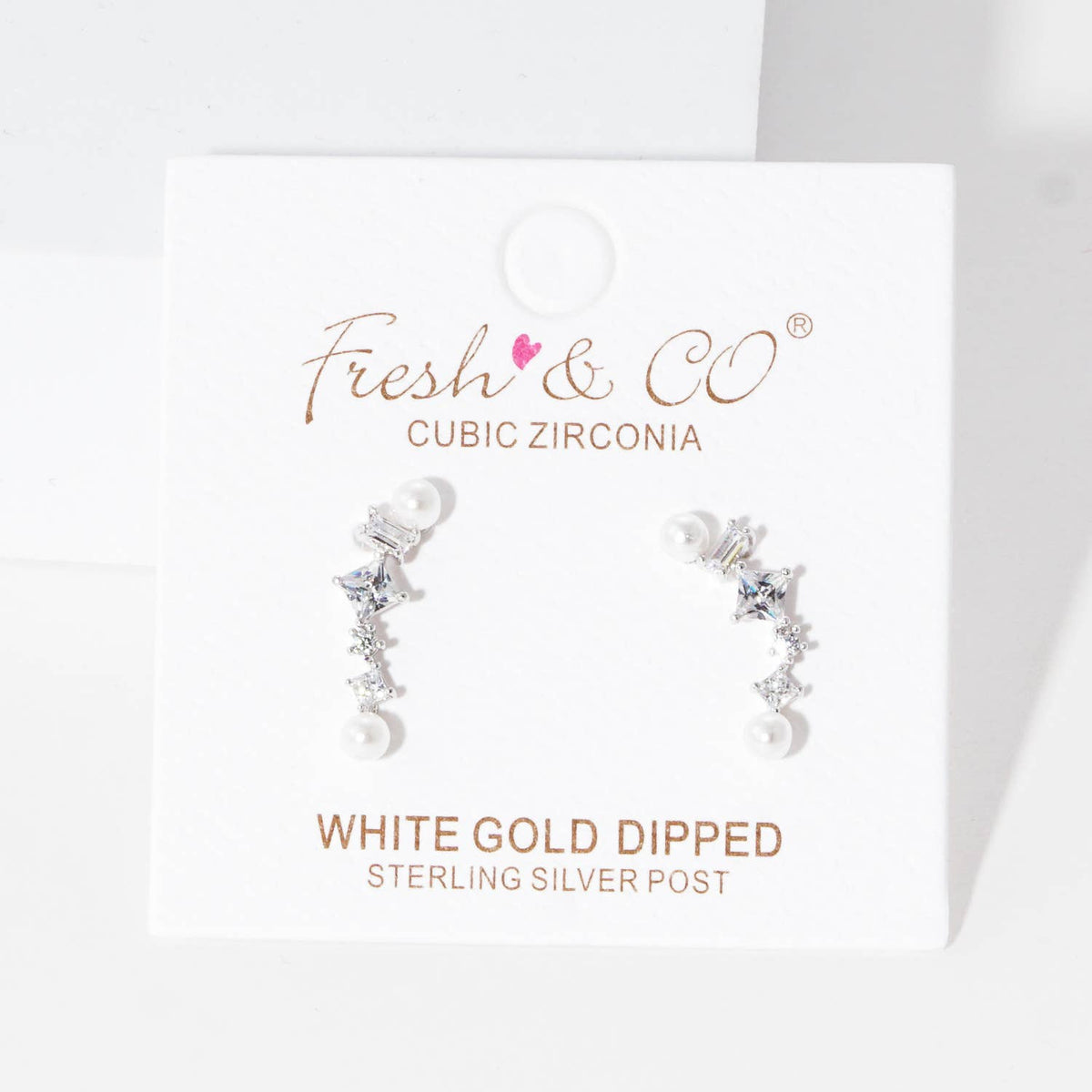 Cubic Zirconia & Pearl Ear Crawlers