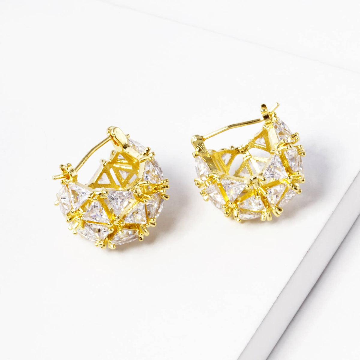 Geometric Cubic Zirconia Sphere Huggie Earrings