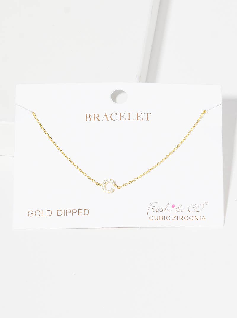 Dainty Pavé Cubic Zirconia Initial Letter Chain Bracelet