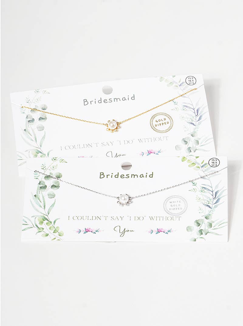 Dainty Bridesmaid Pearl & Rhinestone Cluster Necklace