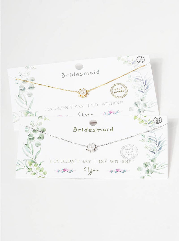 Dainty Bridesmaid Pearl & Rhinestone Cluster Necklace