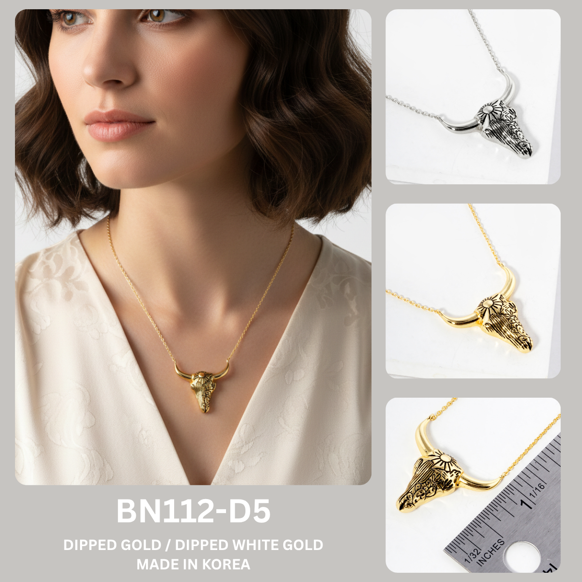 Western Bull Skull Pendant Necklace