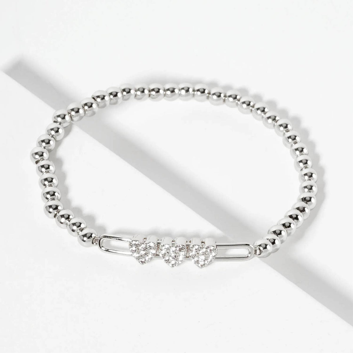 Triple Pavé Heart Beaded Slider Bracelet