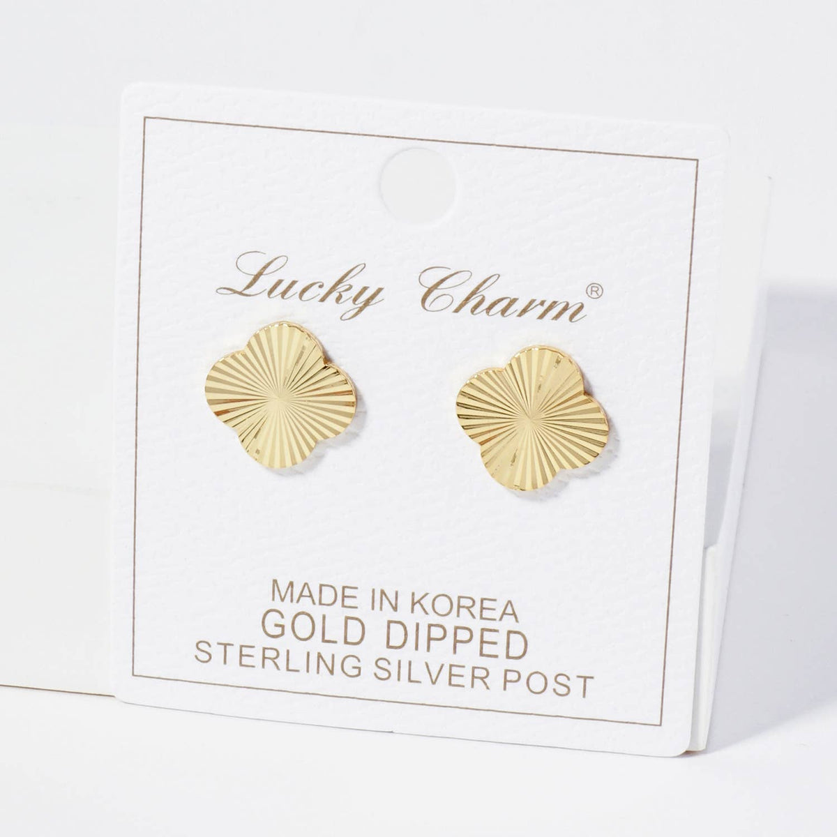 Sunburst Texture 14mm Quatrefoil Stud Earrings
