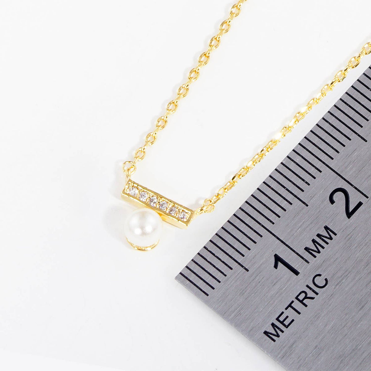 Elegant Minimalist Pearl and Crystal Bar Pendant Necklace