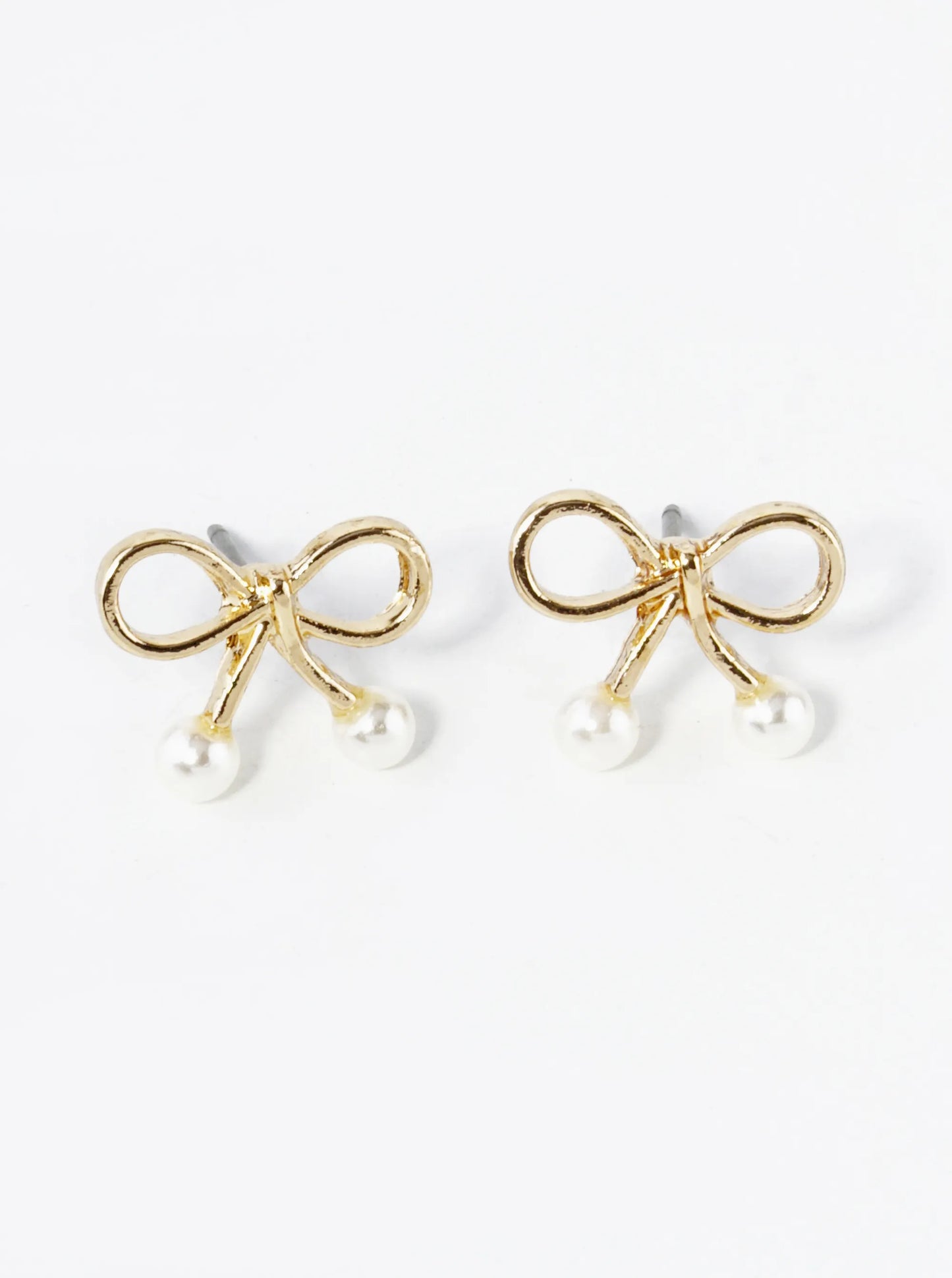 10mm Color Coated Wire Ribbon Bow Pearl Stud Earrings