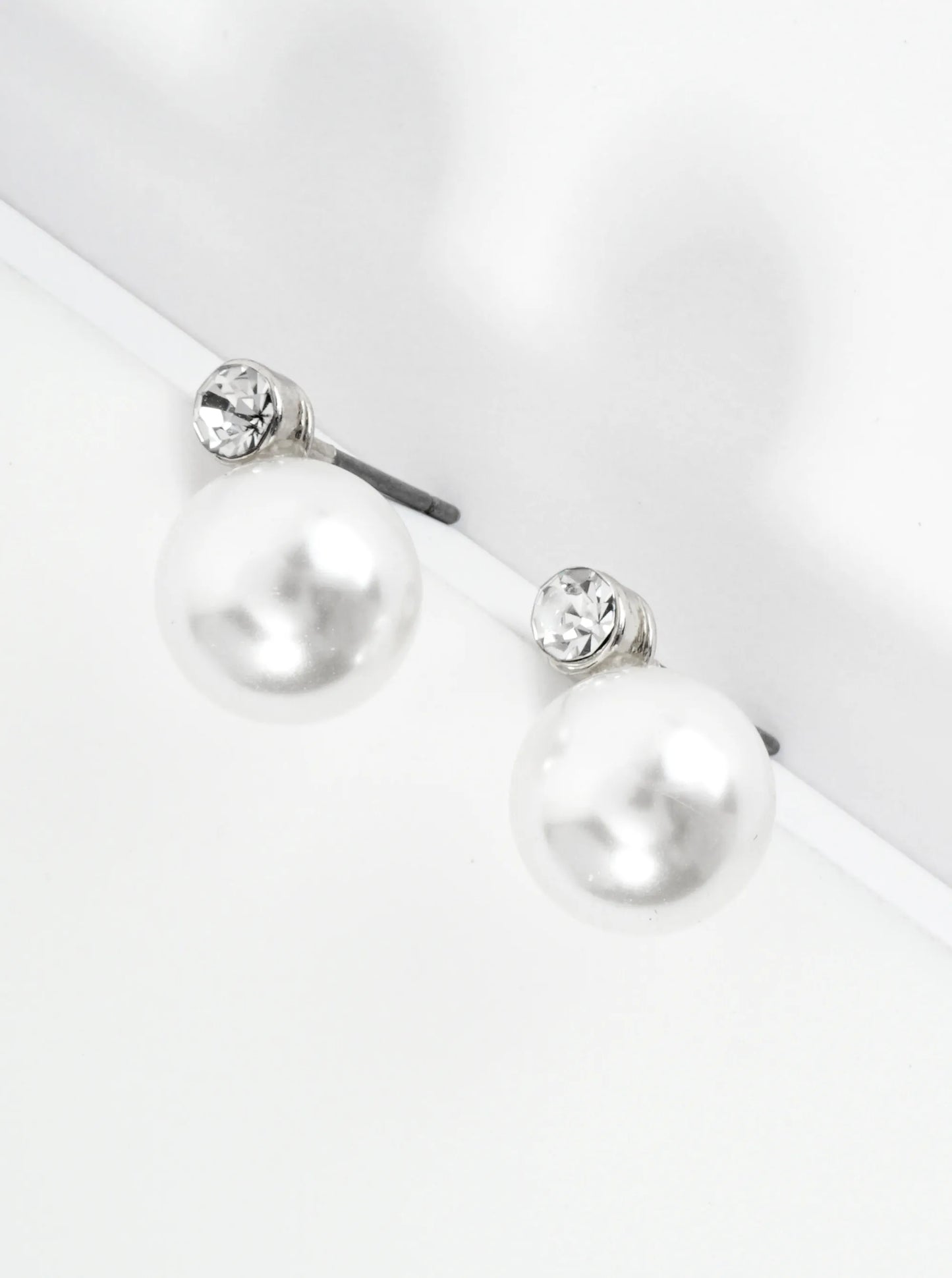 10mm Pearl Bead Drop Rhinestone Post Earrings