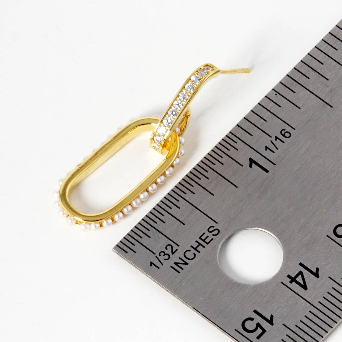 Geometric Pave Oval & Pearl Drop Earrings