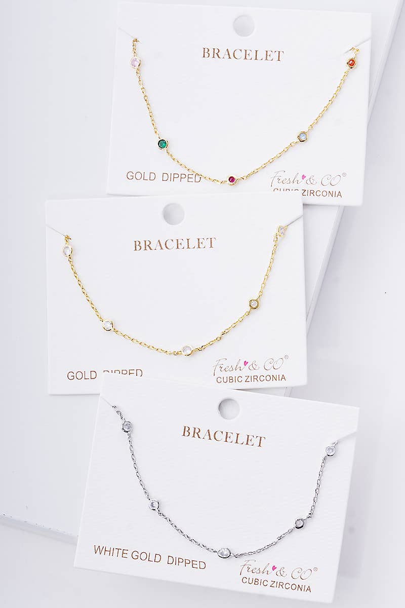 Delicate Rainbow CZ Bezel Station Bracelet