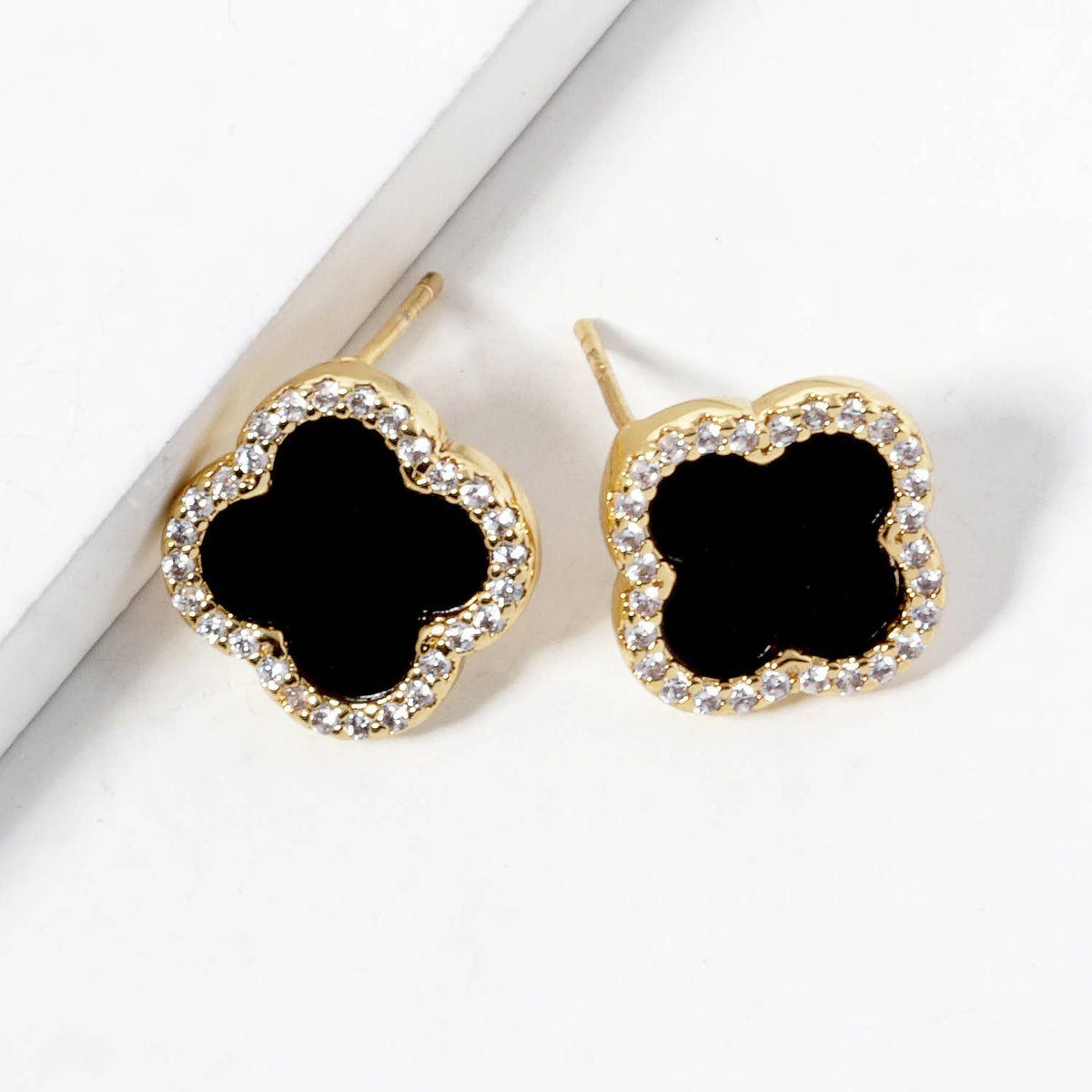 Dainty Pave Clover Stone Stud Earrings