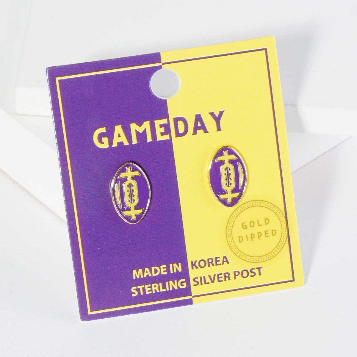 18K GOLD DIPPED ENAMEL FOOTBALL BALL GAME DAY STUD EARRINGS