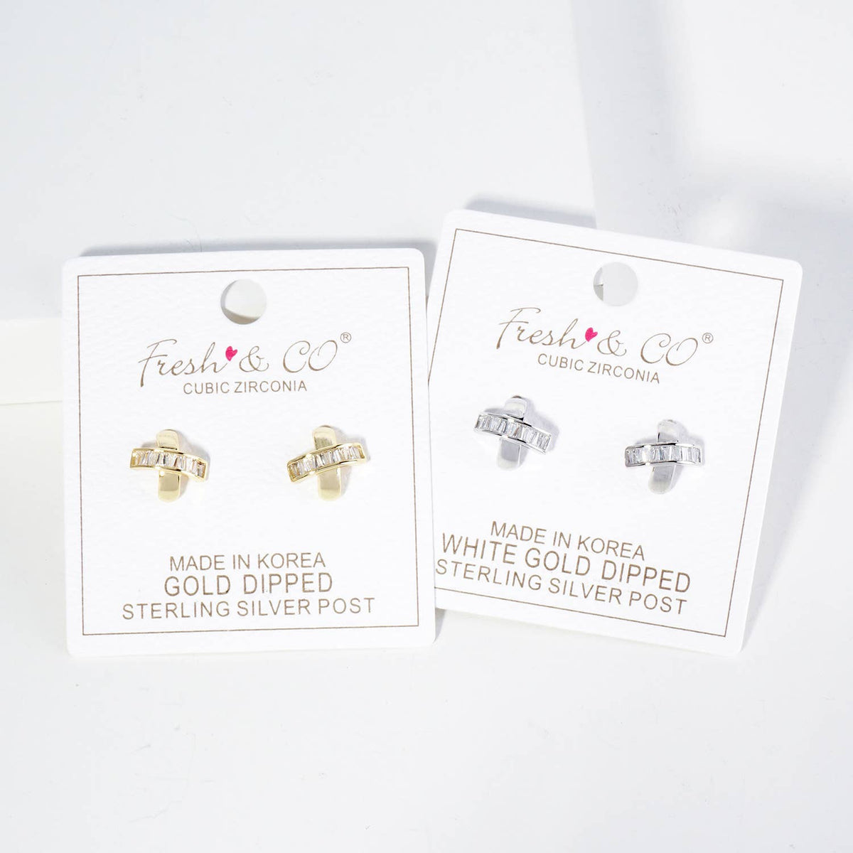 18K Gold Dipped Square CZ Embedded X Stud Earrings