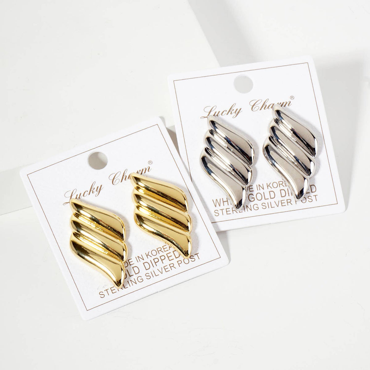Polished Brass Sculpted Wavy Rhombus Post Earrings