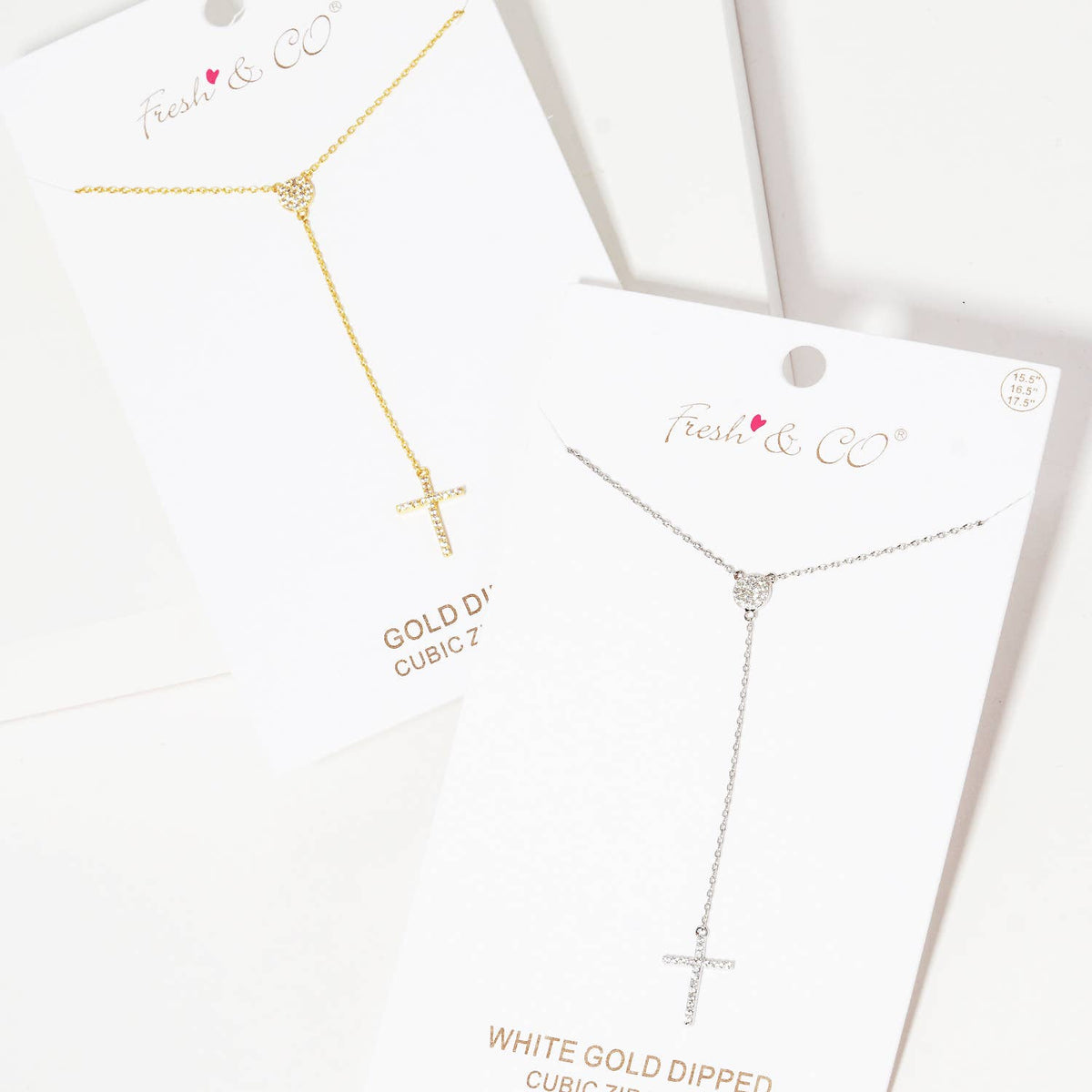 Dainty Pave Heart and Cross Lariat Necklace