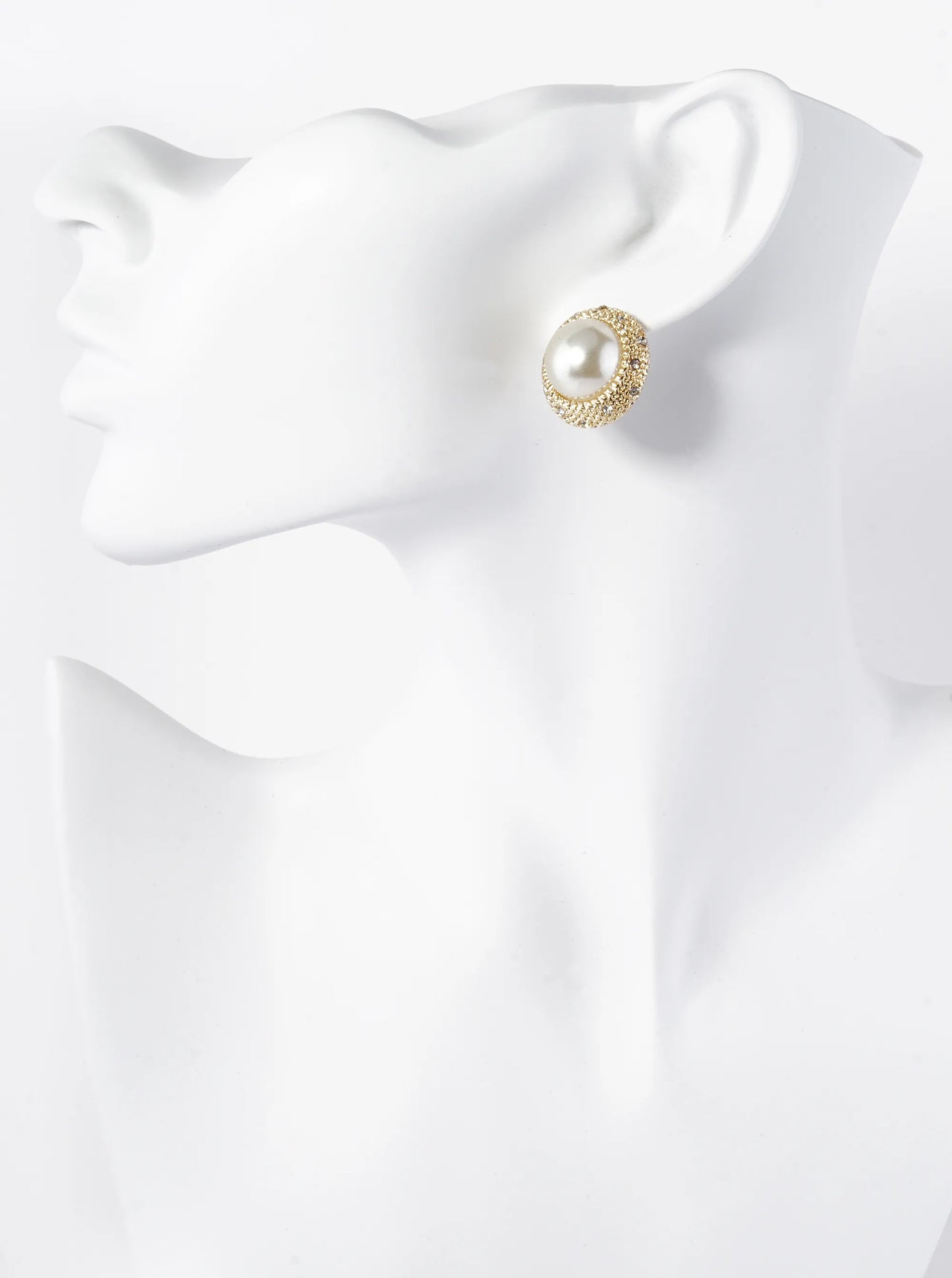 13mm Pearl Crystal Pave Round Stud Earrings