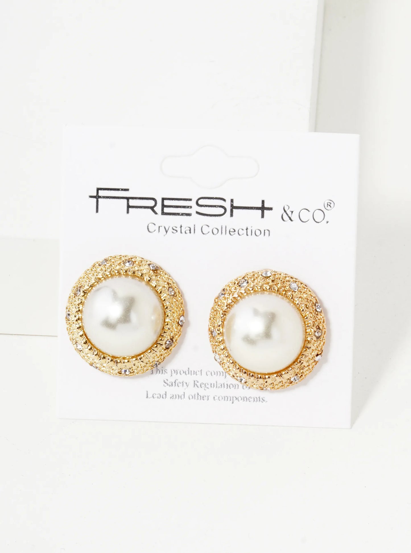 13mm Pearl Crystal Pave Round Stud Earrings