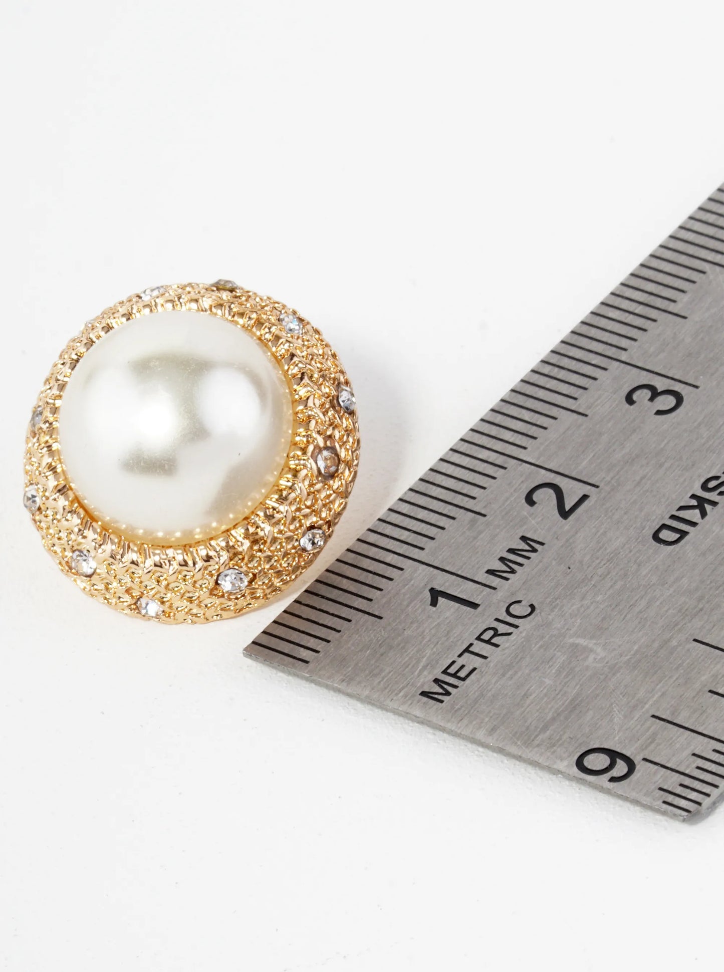 13mm Pearl Crystal Pave Round Stud Earrings