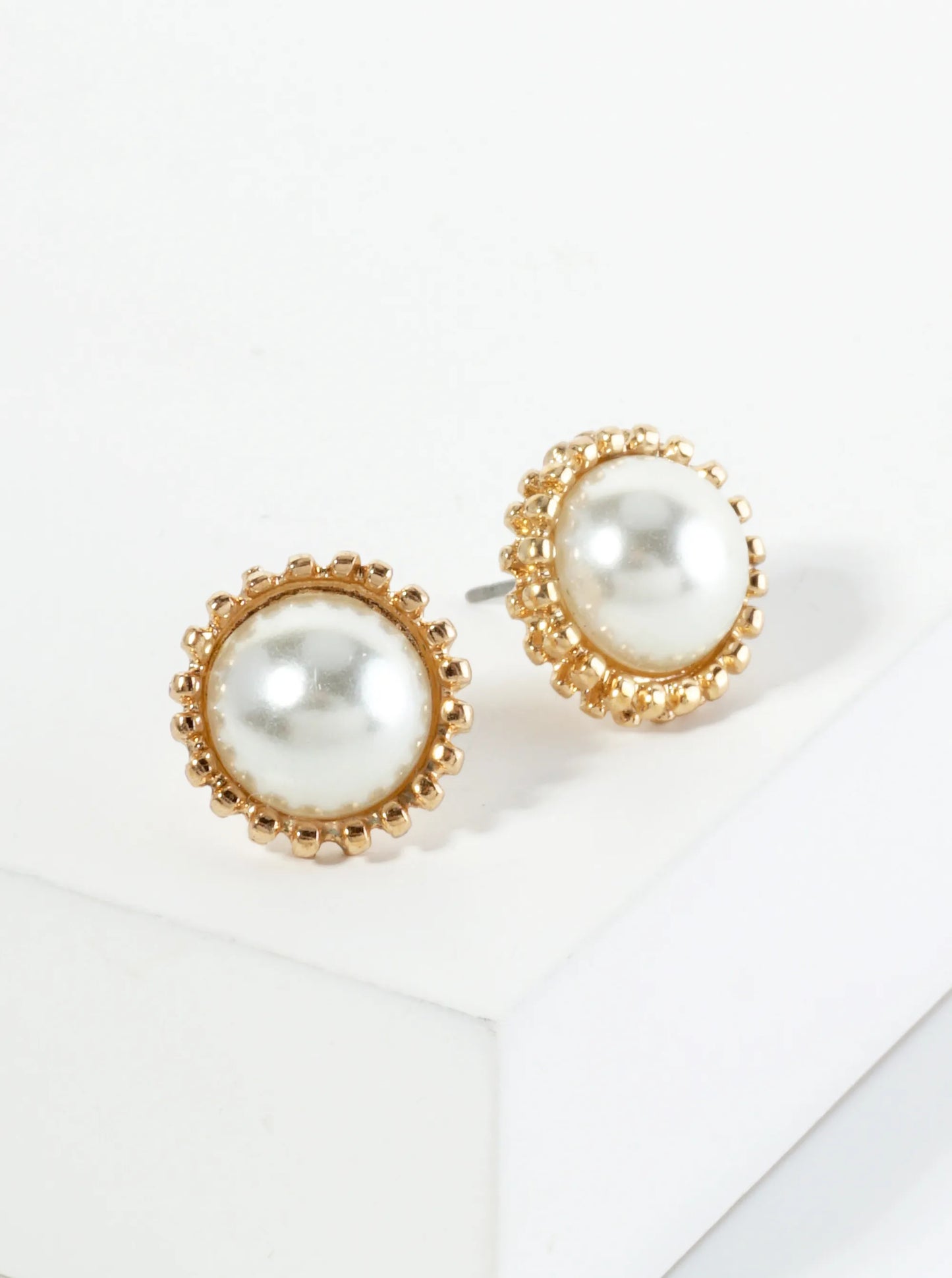 13mm Round Pearl Button Stud Earrings