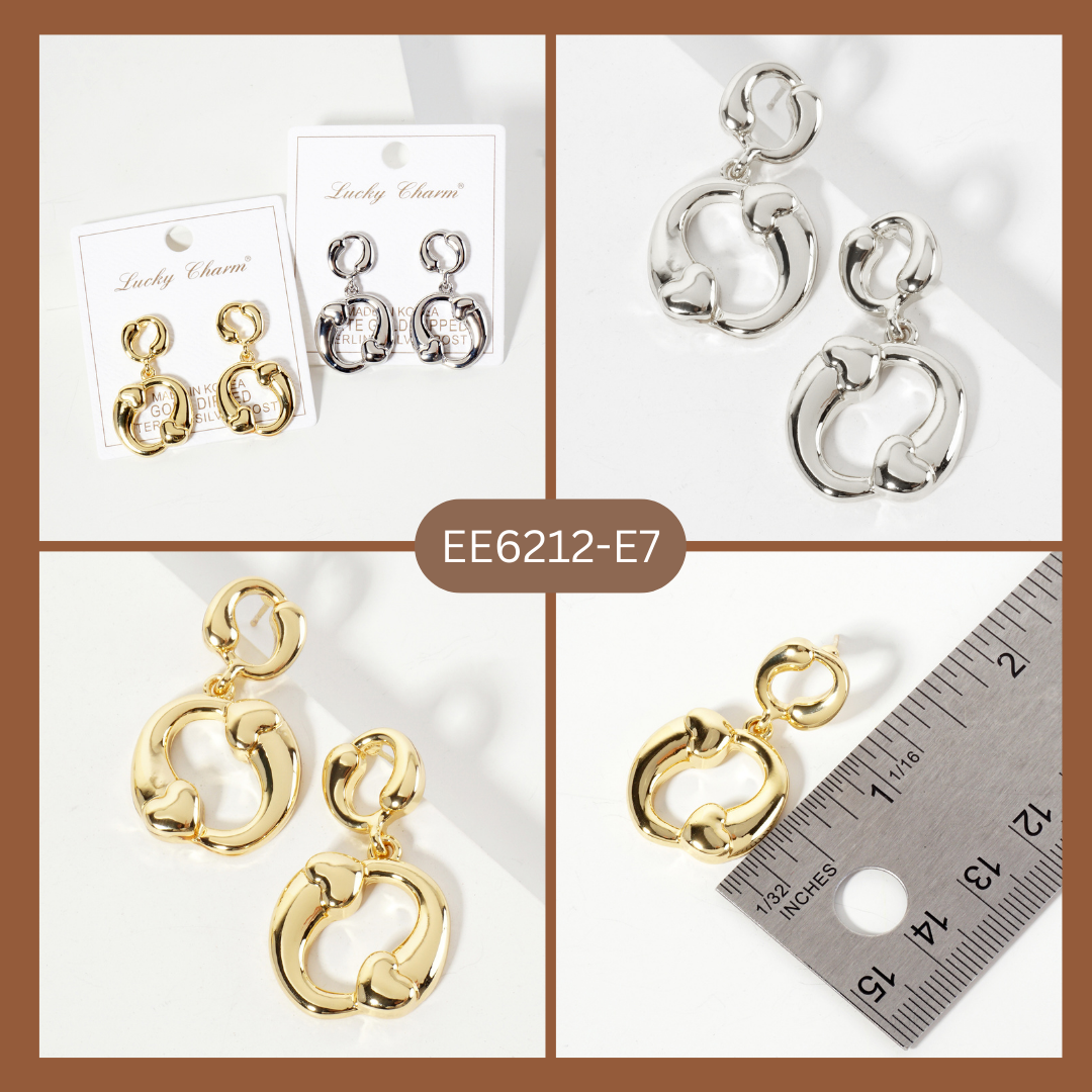 Polished Brass Heart Accent Circle Drop Earrings