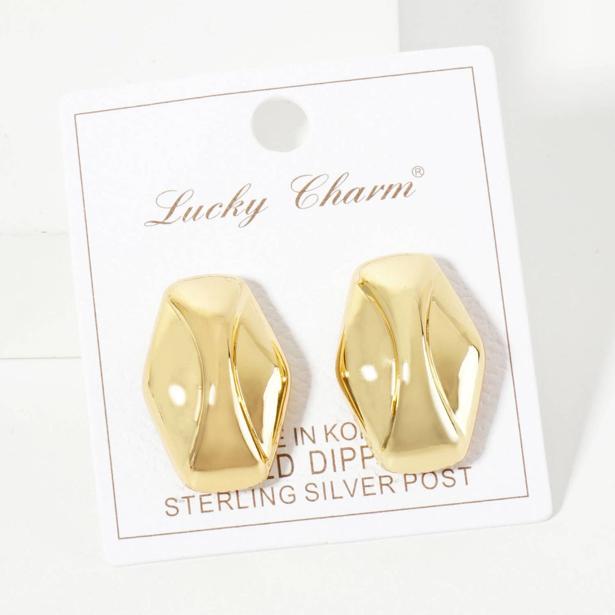 Polished Brass Soft-Curve Rectangle Post Earrings
