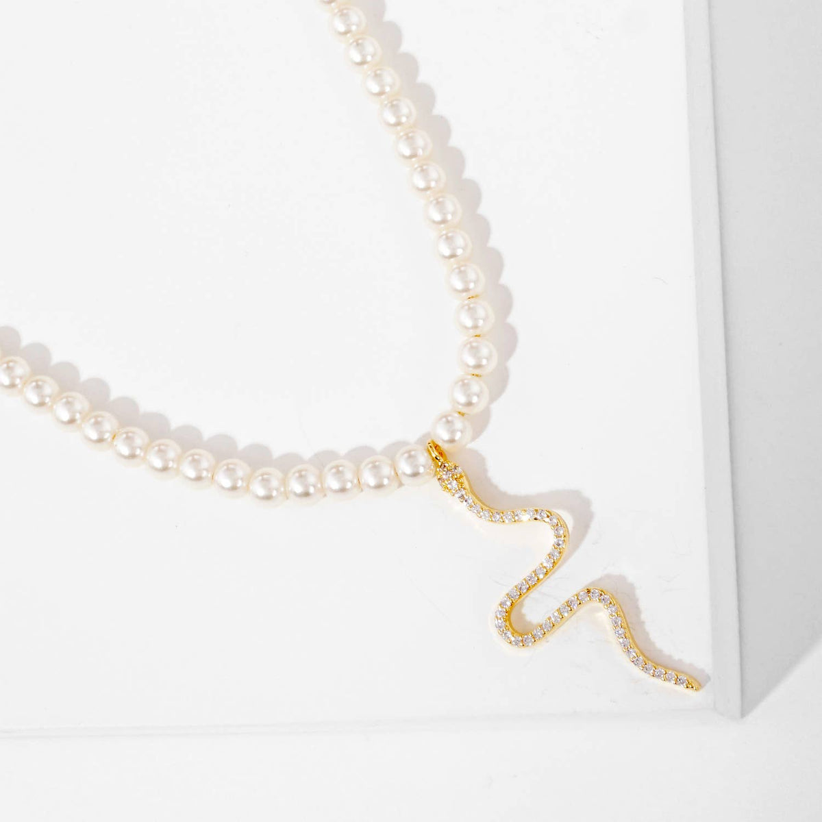 Gold Plated Pearl Snake Necklace