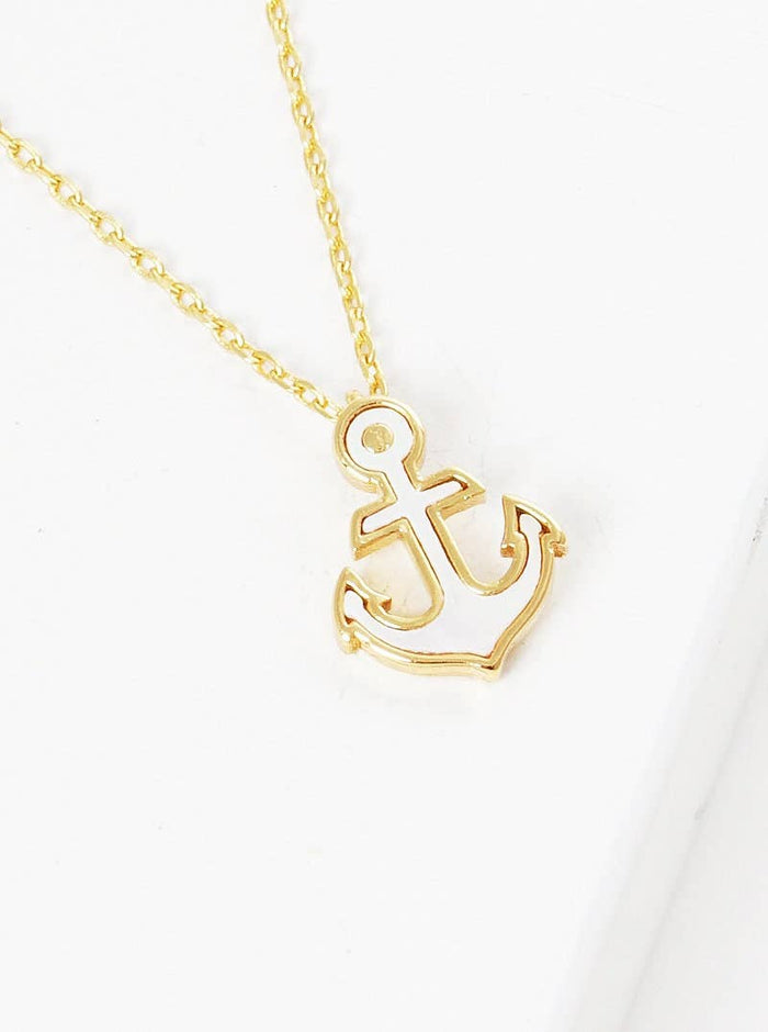 Gold White Shelled Anchor Necklace