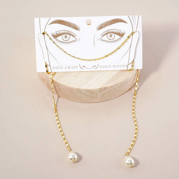 Teardrop Glass Pearl Drop 18K-Gold-Dipped Face-Chain
