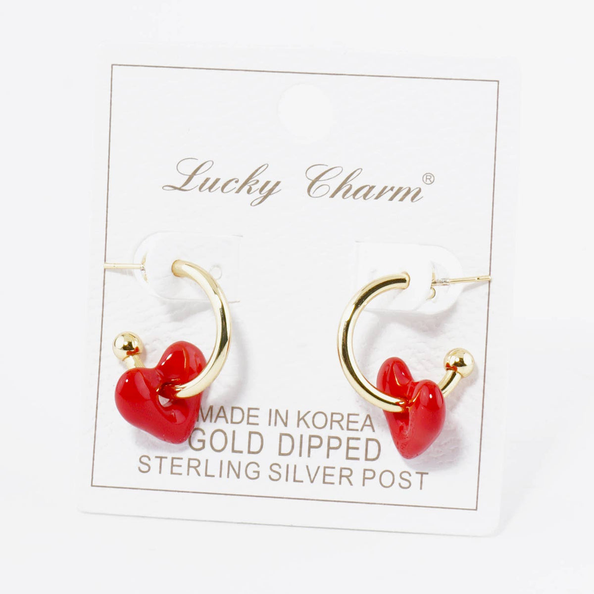 18K GOLD DIPPED COLOR COATED HEART DROP 15MM HOOP EARRINGS