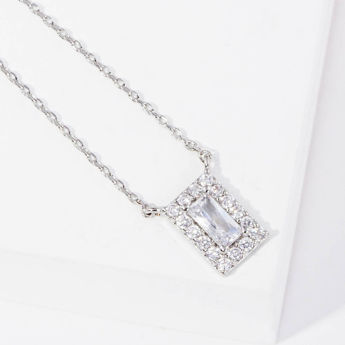 Classic Emerald-Cut Cubic Zirconia Halo Pendant Necklace