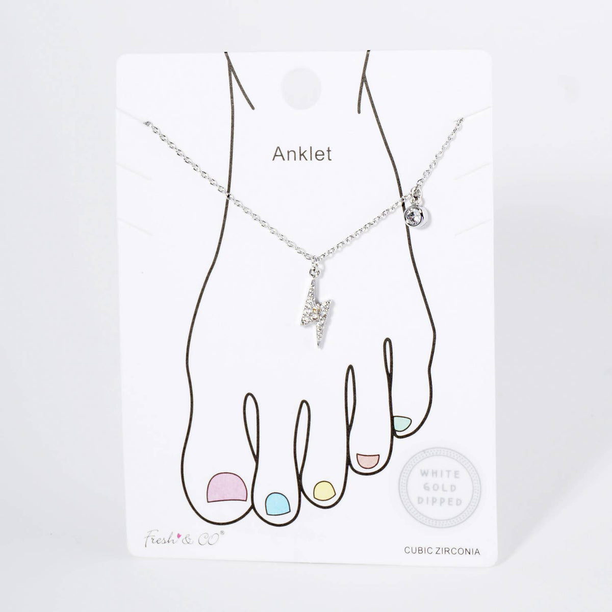 Pave Lightning Bolt & Solitaire Crystal Dainty Anklet