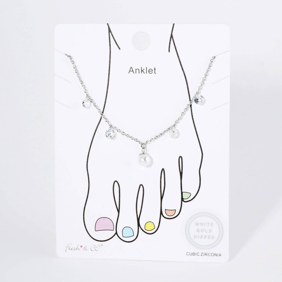Dainty Pearl & Cubic Zirconia Charm Drop Anklet