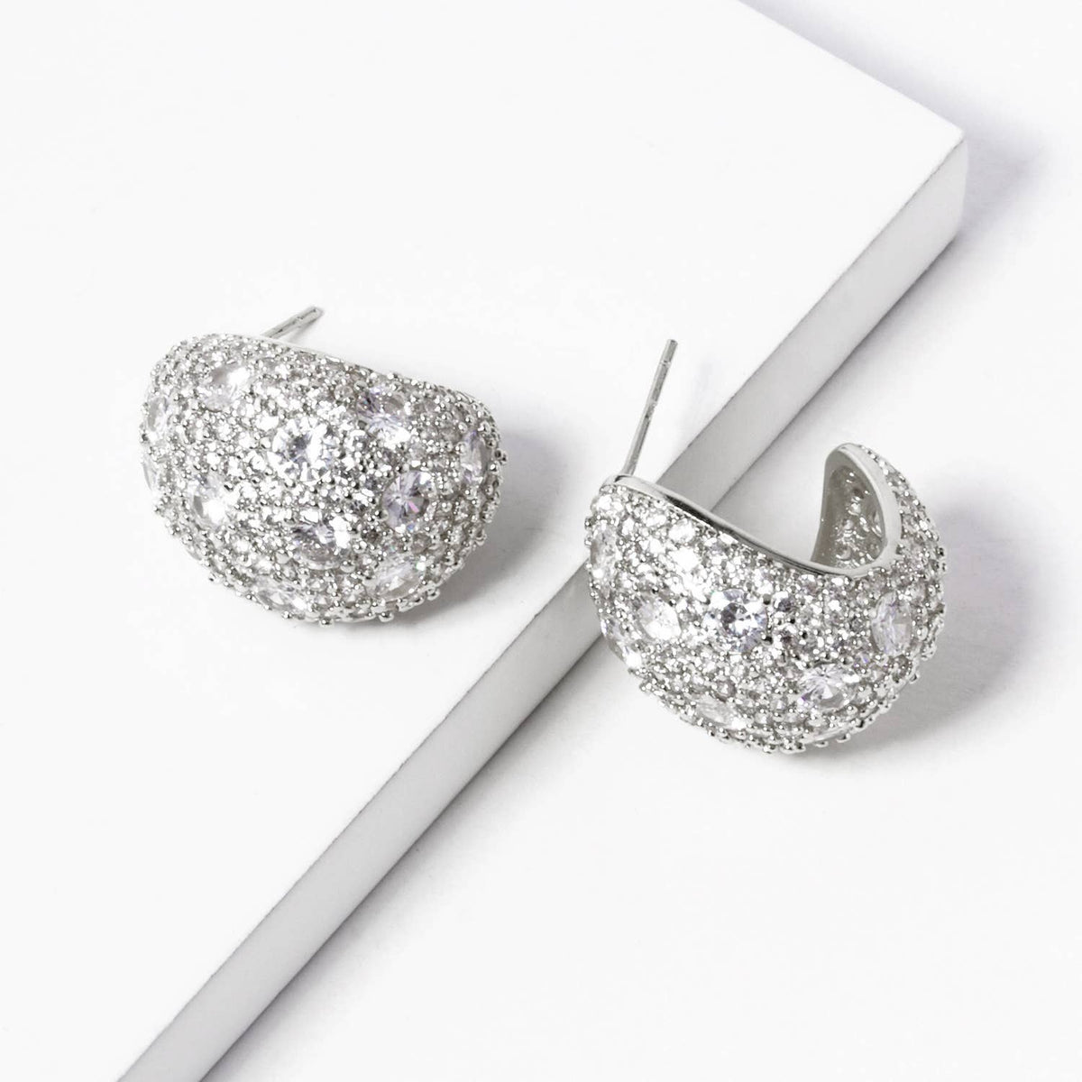 Geometric Pave Half-Hoop Earrings