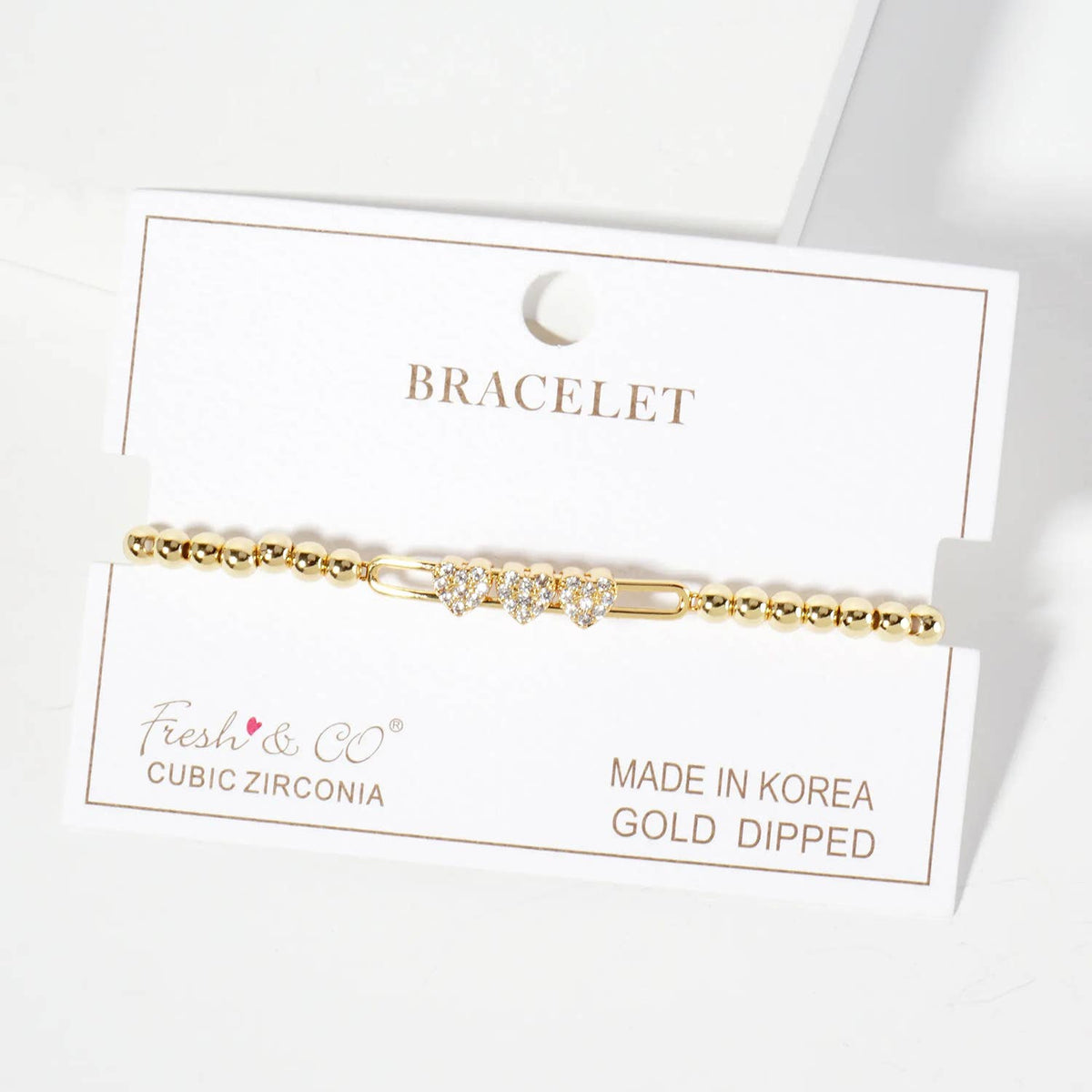 Triple Pavé Heart Beaded Slider Bracelet