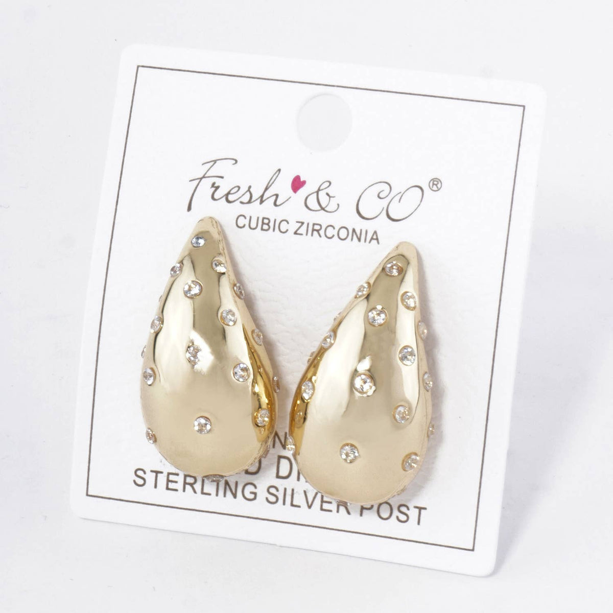 Cubic Zirconia Embedded Puffy Teardrop Stud Earrings