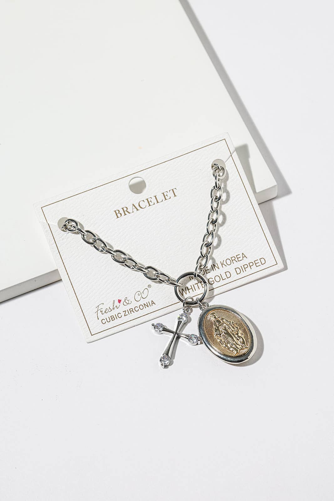 Miraculous Medal & Cross Charm Bracelet