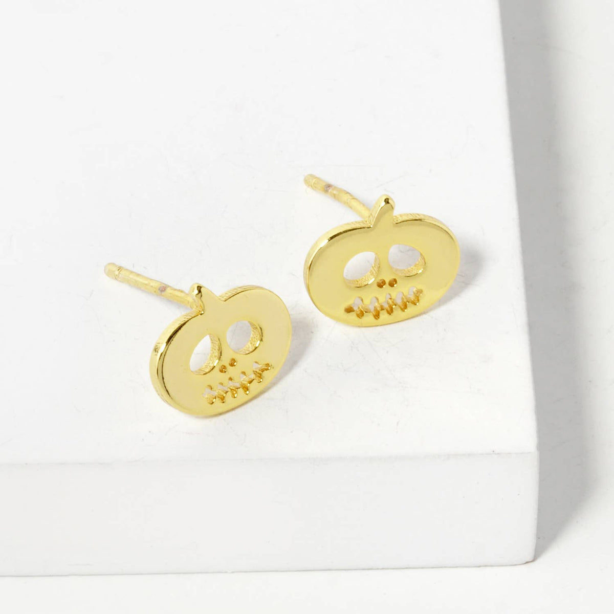 Brass Pumpkin Sterling Silver Post Halloween Stud Earrings