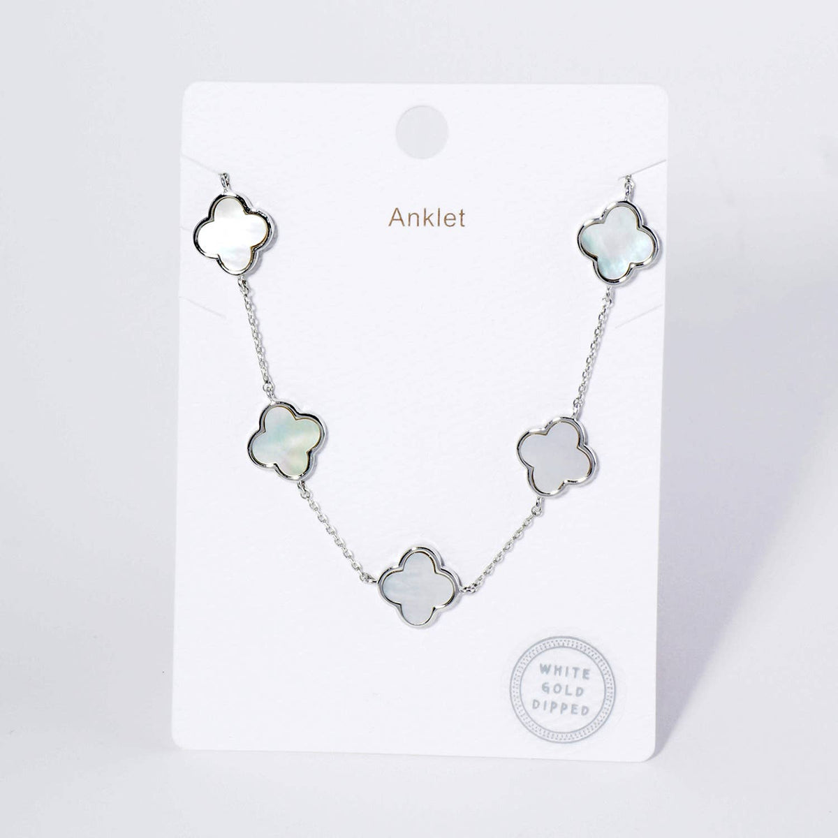 18K Gold Dipped 12mm Five Quatrefoil Brass Chain Anklet.