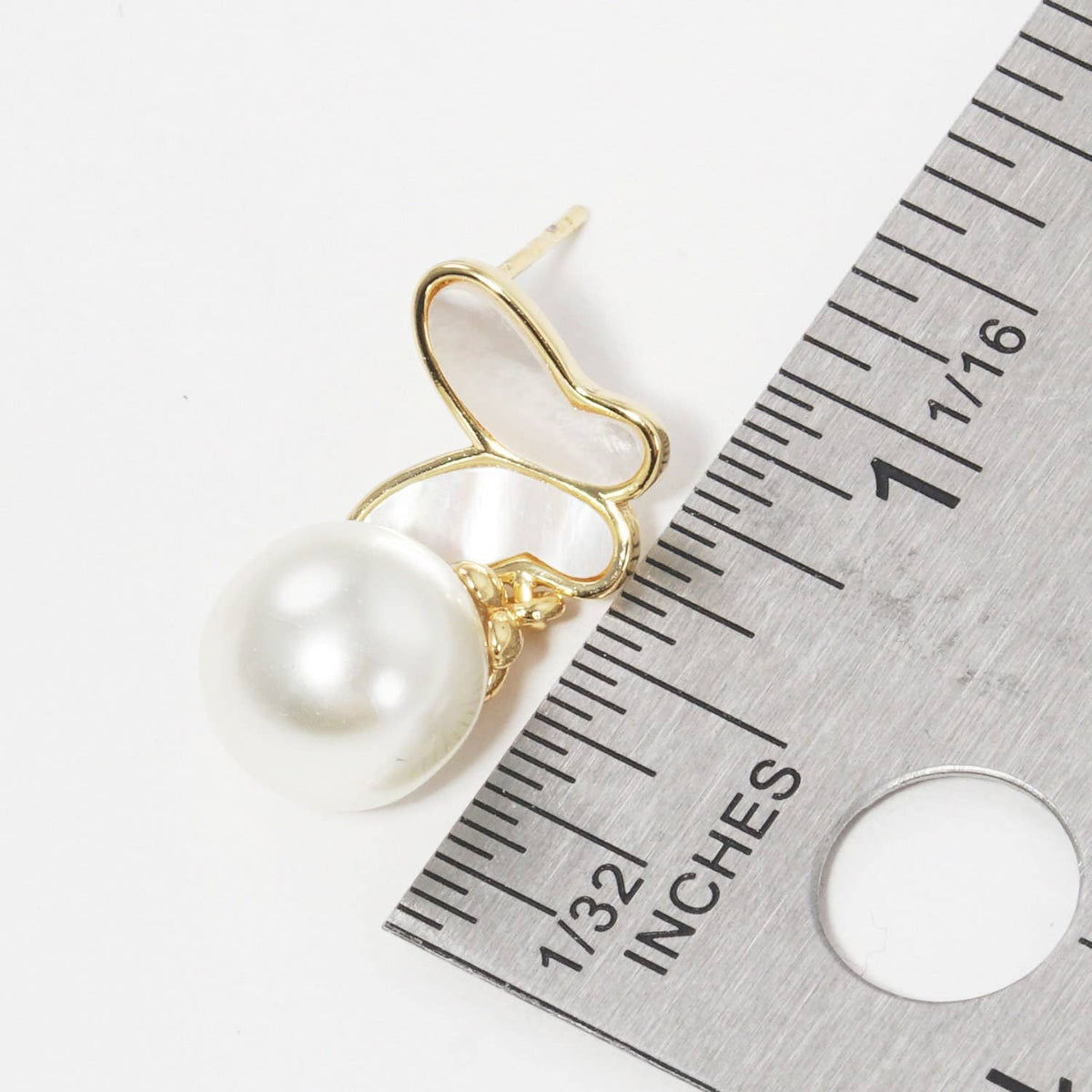 Gold Freshwater Pearl Butterfly Drop Earrings