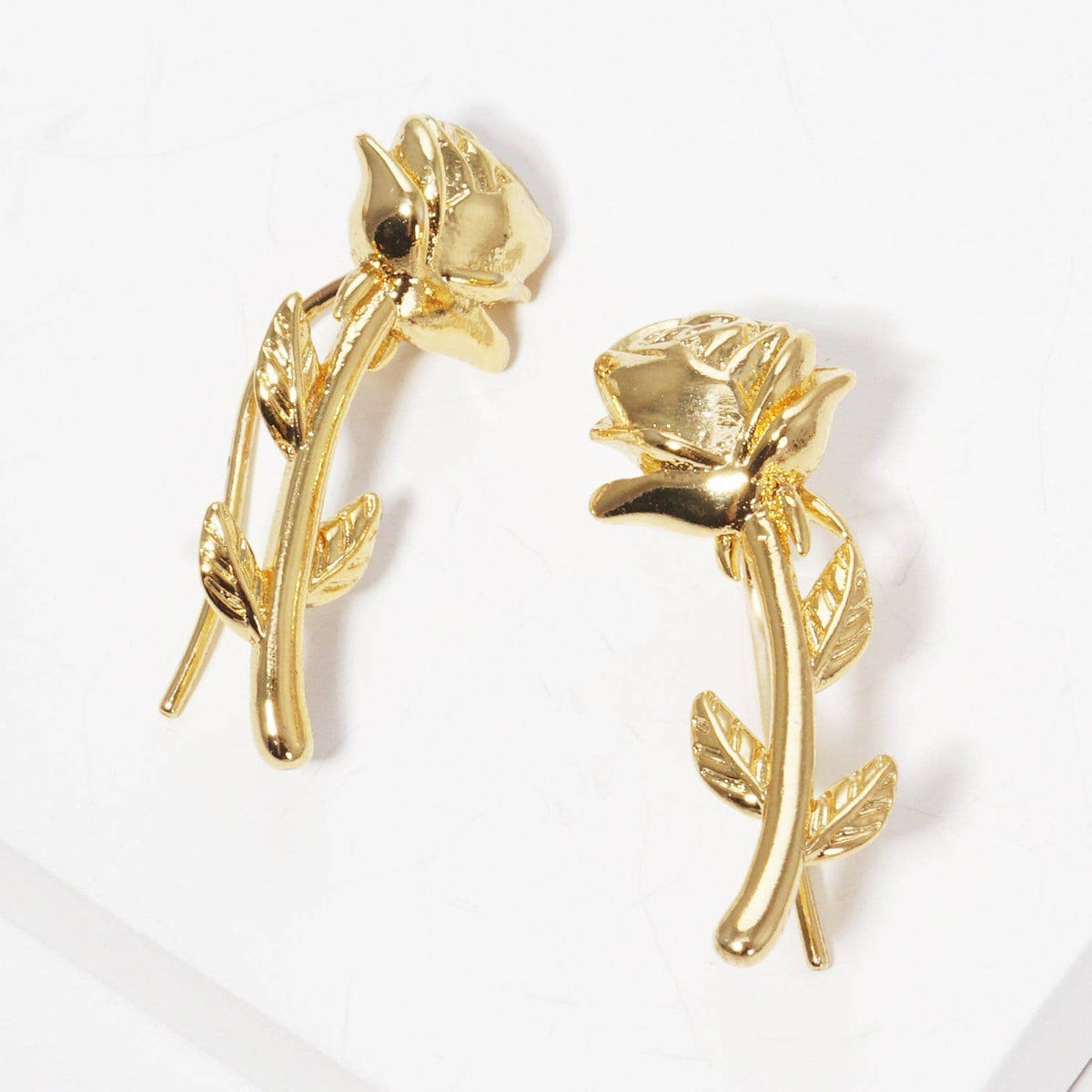 Gold Plated Flower Rose Ear Crawler Earrings