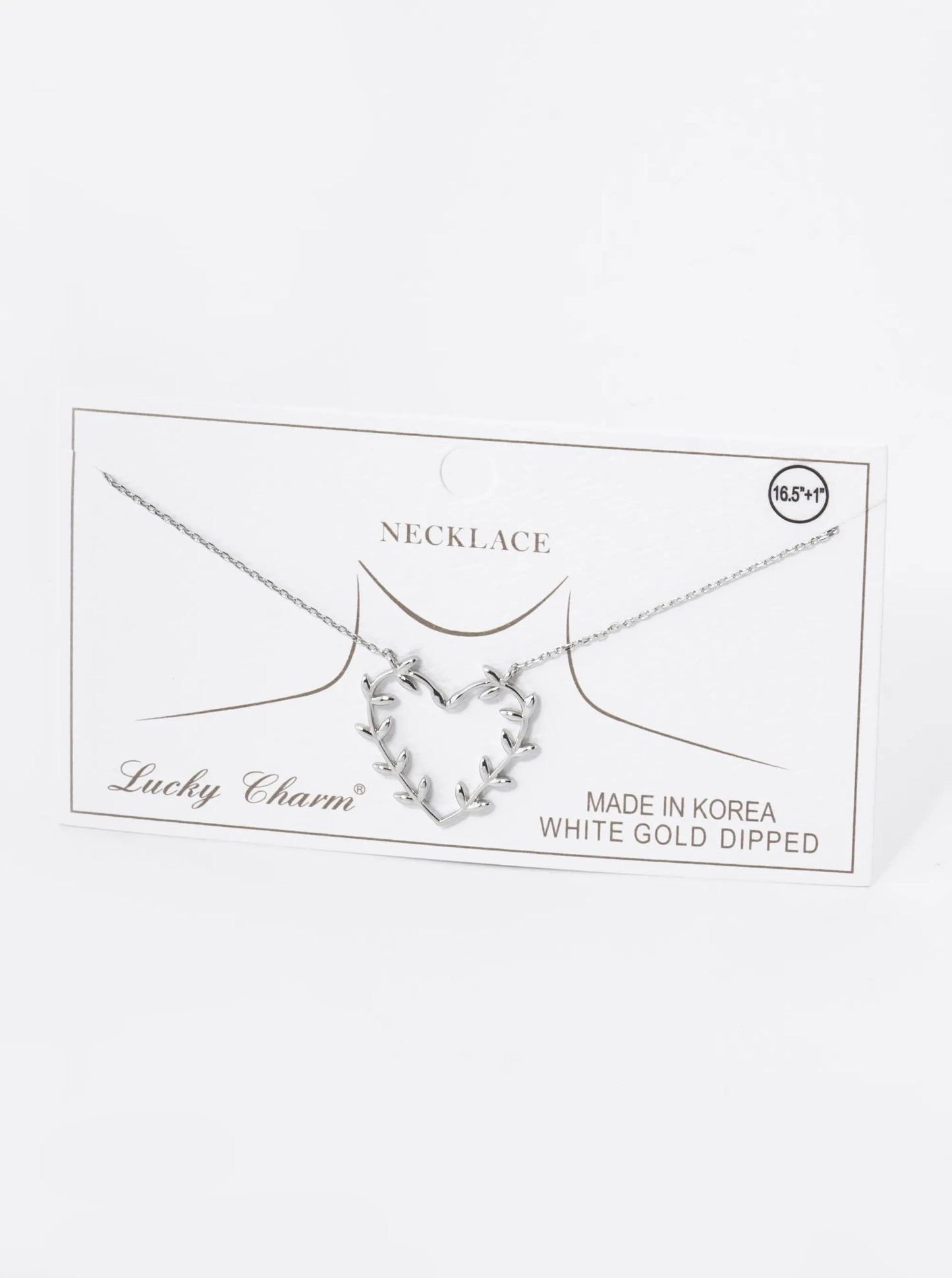 18K Gold Dipped 1 Inch Olive Leaf Heart Pendant Necklace