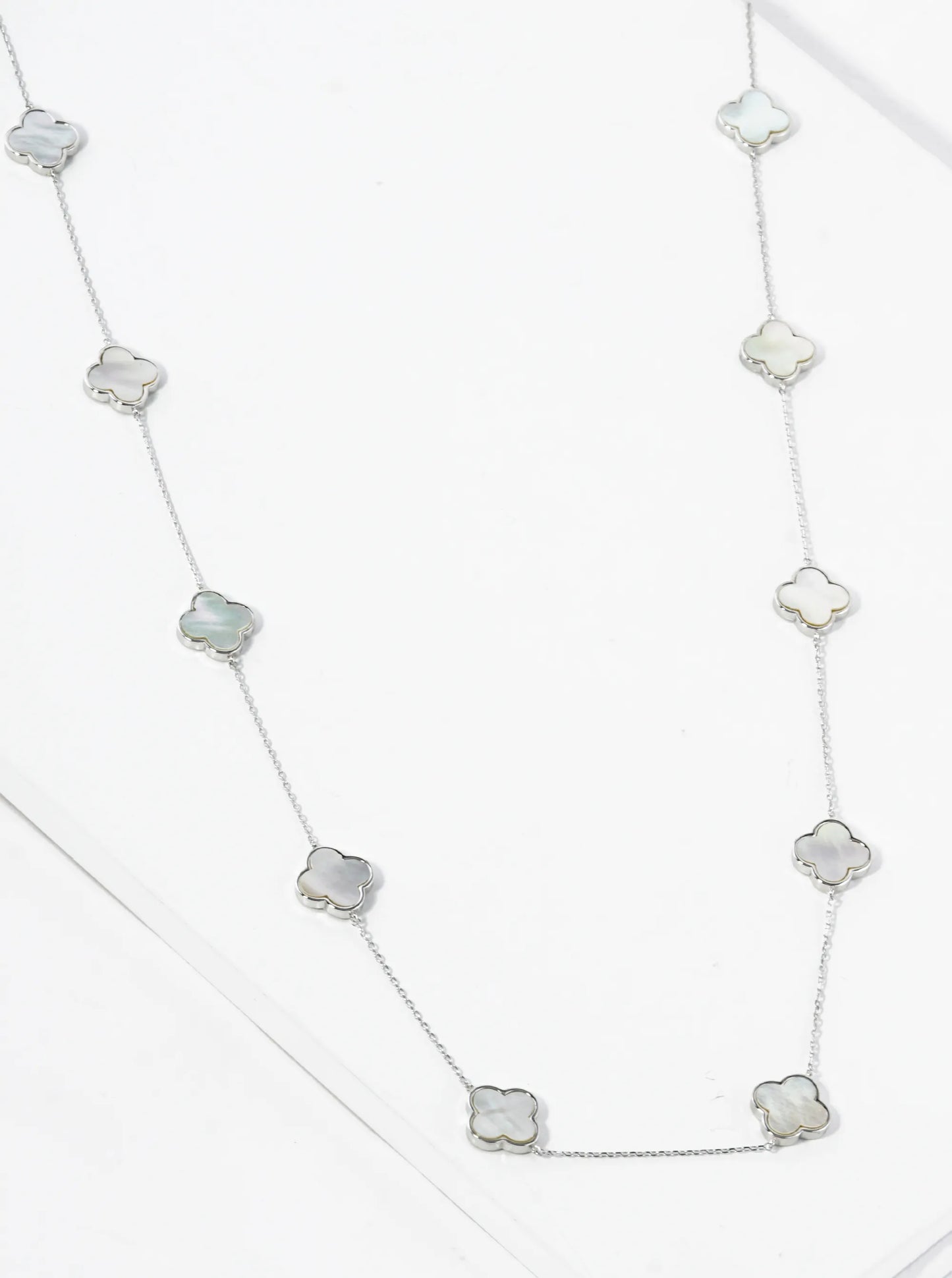 18K Gold Dipped 10 Quatrefoil 32 Inch Long Station Necklace