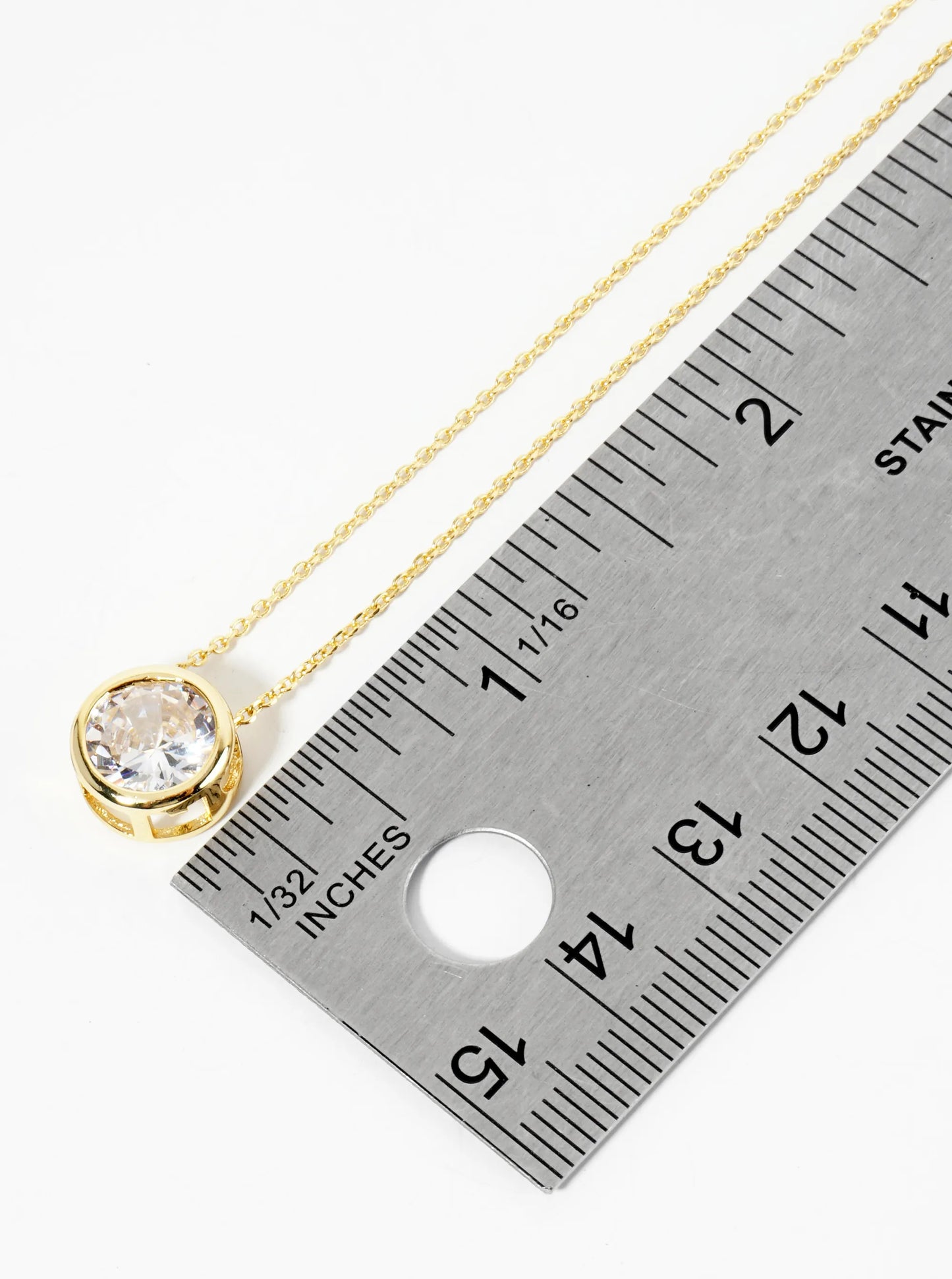 18K Gold Dipped 10mm Bezel Set Round CZ Stone Pendant Necklace