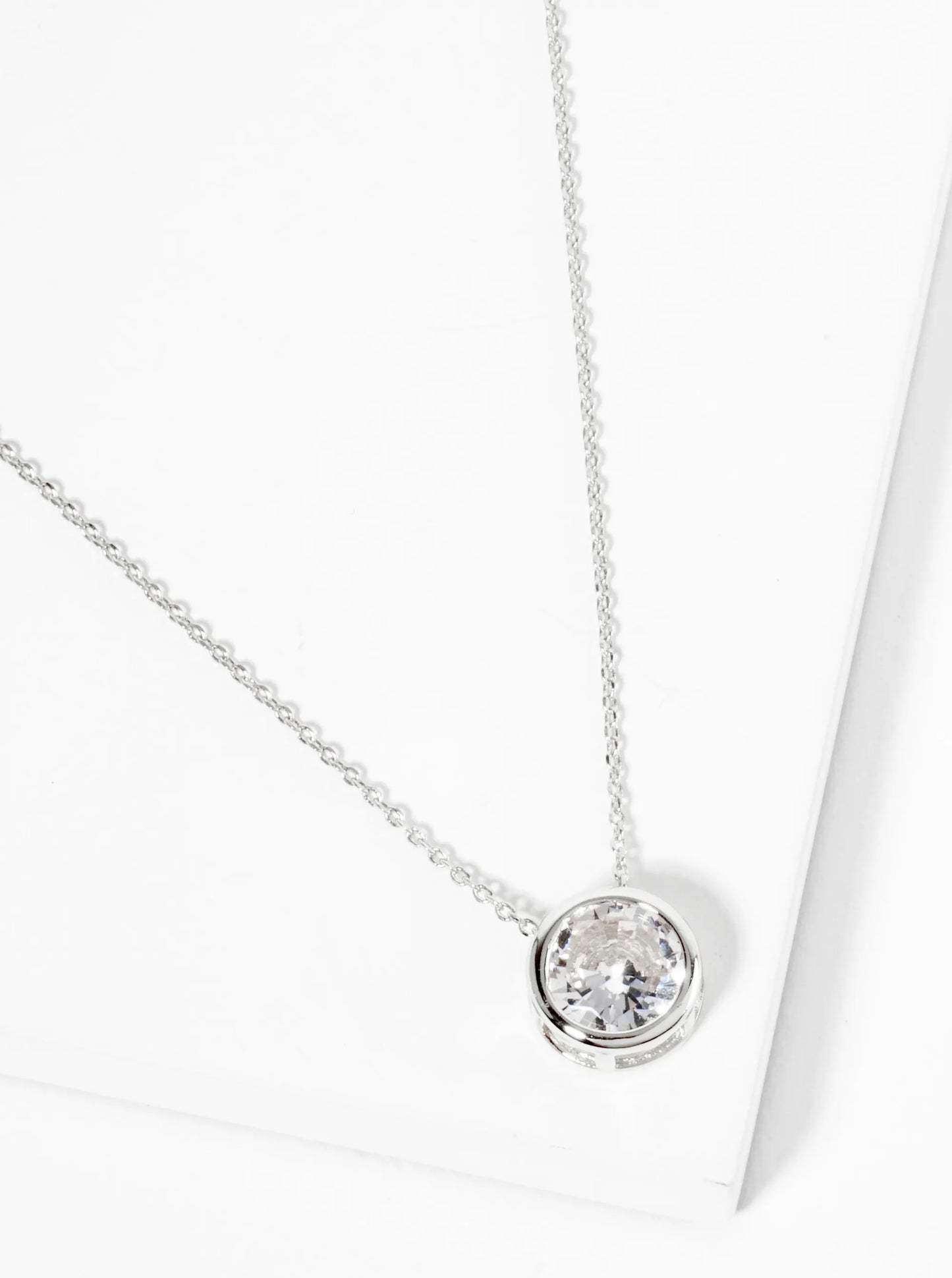 18K Gold Dipped 10mm Bezel Set Round CZ Stone Pendant Necklace