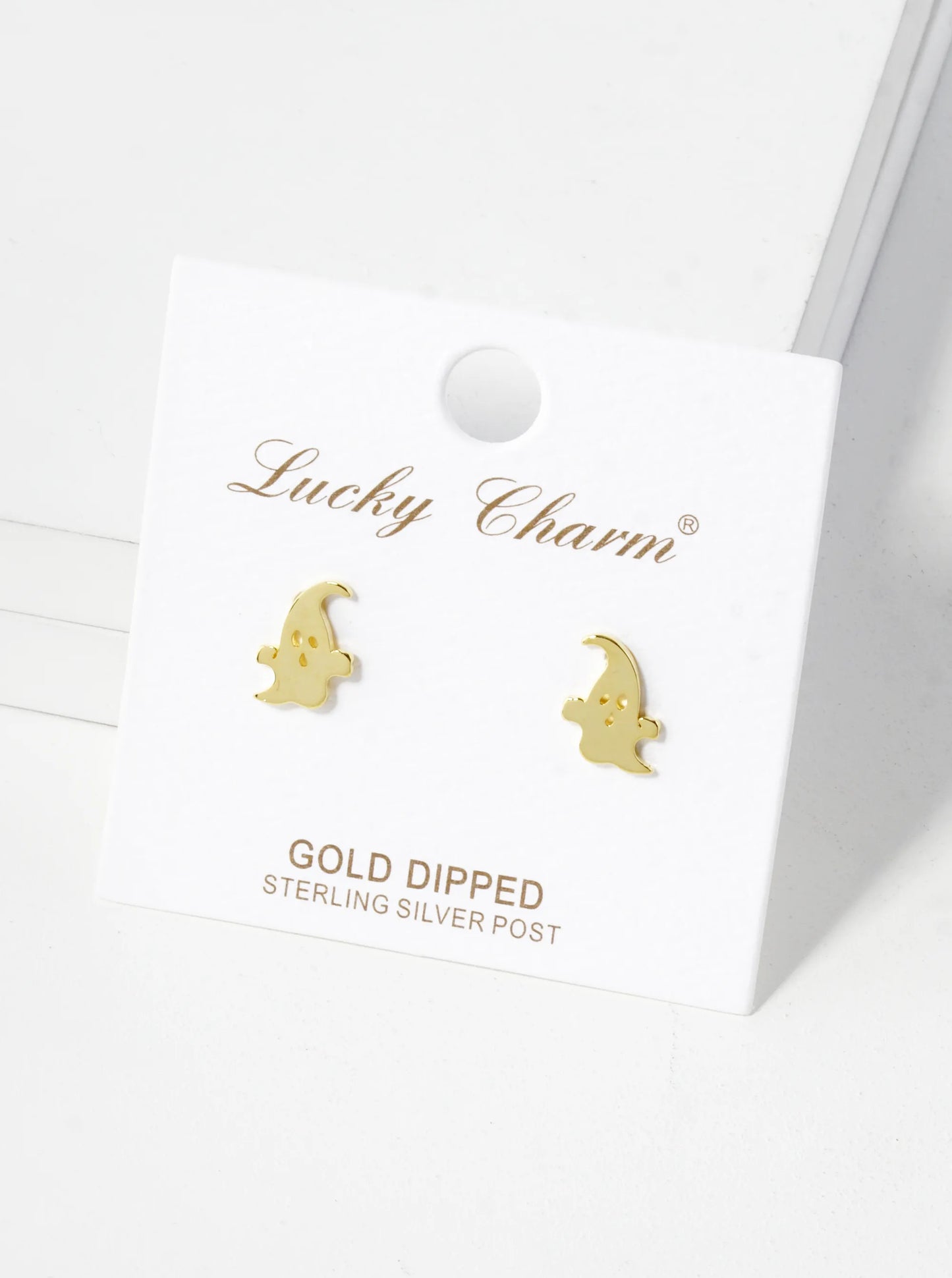 18K Gold Dipped 10mm Brass Ghost Sterling Silver Post Halloween Stud Earrings
