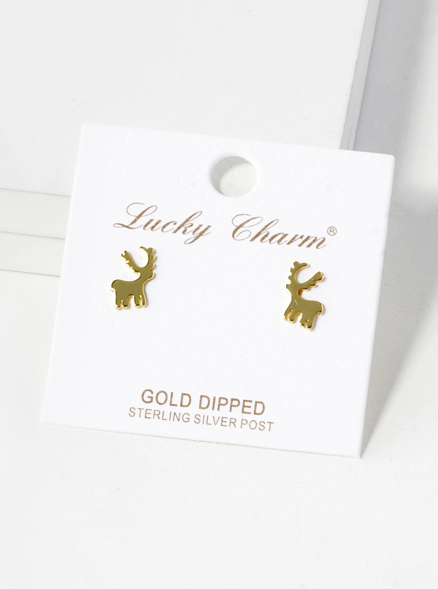 18K Gold Dipped 10mm Brass Rudolph Deer Sterling Silver Post Christmas Stud Earrings