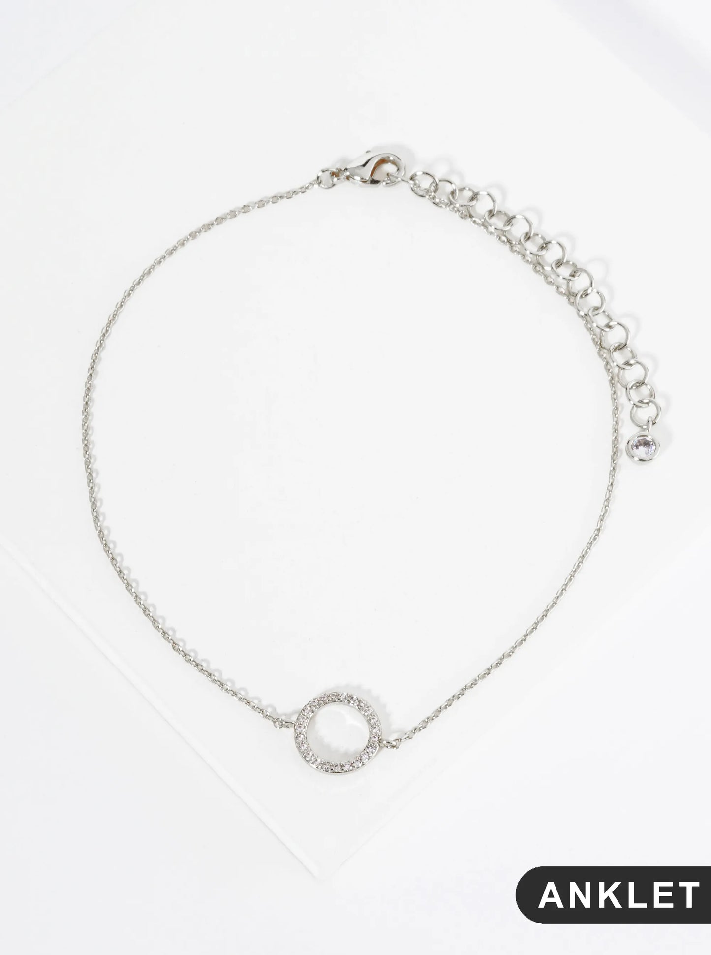 18K Gold Dipped 10mm Cubic Zirconia Pave Circle Brass Chain Anklet