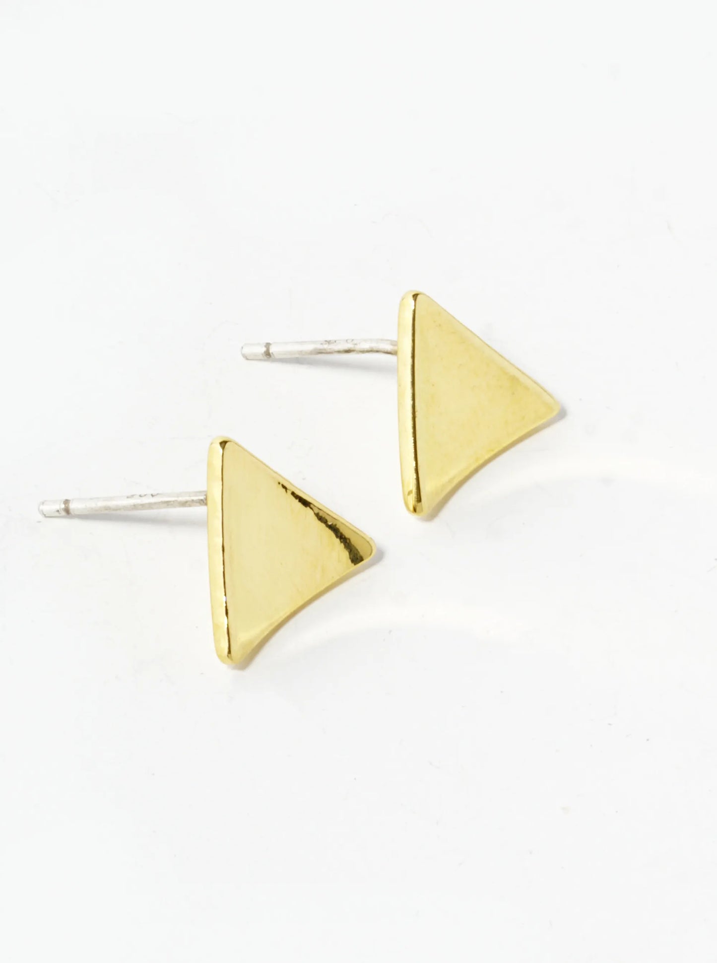 18K Gold Dipped 10mm Curved Brass Triangle Sterling Silver Post Stud Earrings