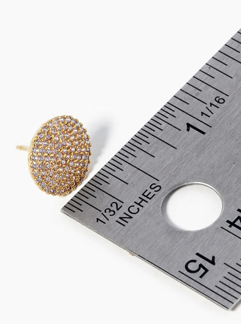 18K Gold Dipped 11mm CZ Pave Round Statement Post Stud Earrings