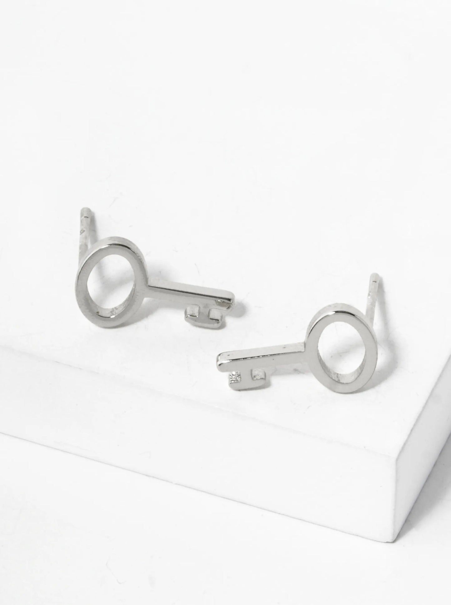 18K Gold Dipped 12mm Brass Key Sterling Silver Post Stud Earrings