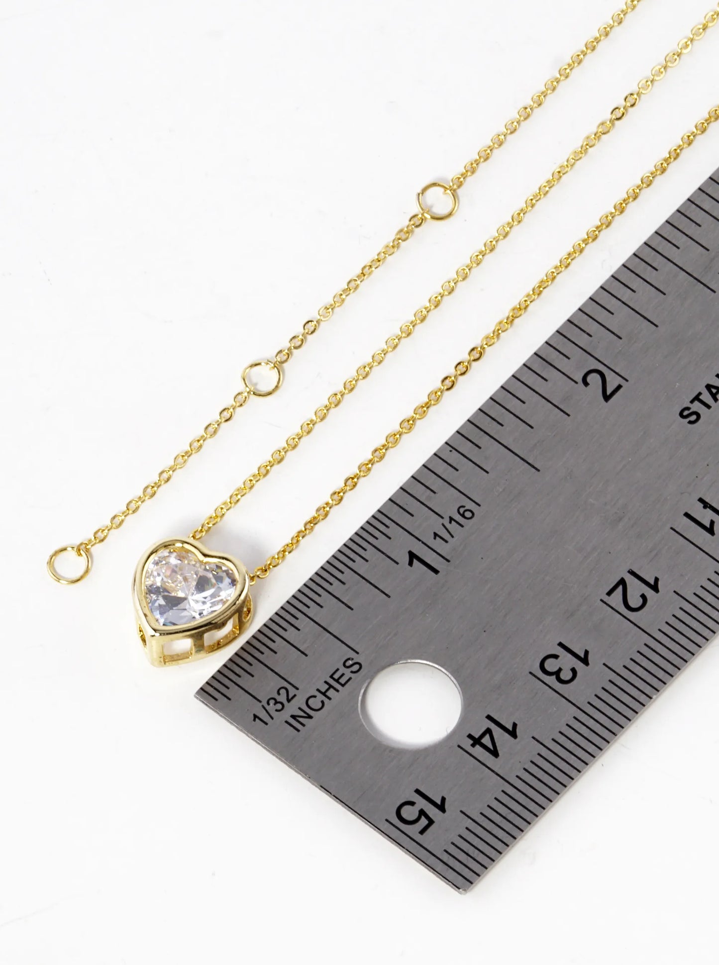 18K Gold Dipped 12mm CZ Stone Heart Pendant Necklace